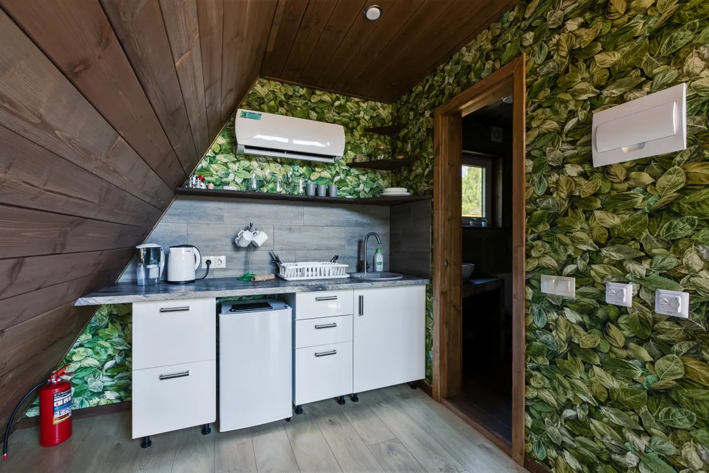 А-фрейм уютный домик у леса  с чаном