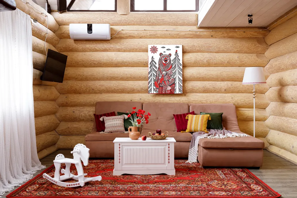 Эко-коттедж в русском стиле с панорамными окнами и террасой в лес