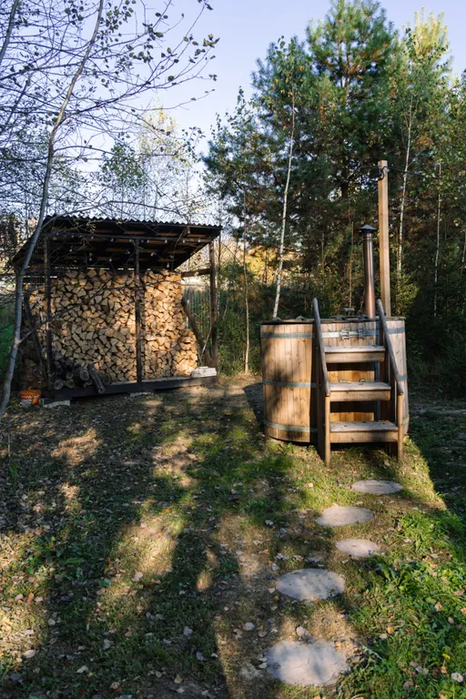 Papino village blue домик рядом с водопадом и лесом