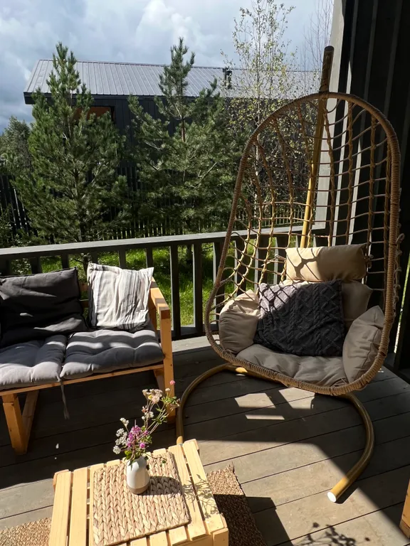 Уютный стильный новый дом с баней в окружении берёзовой рощи