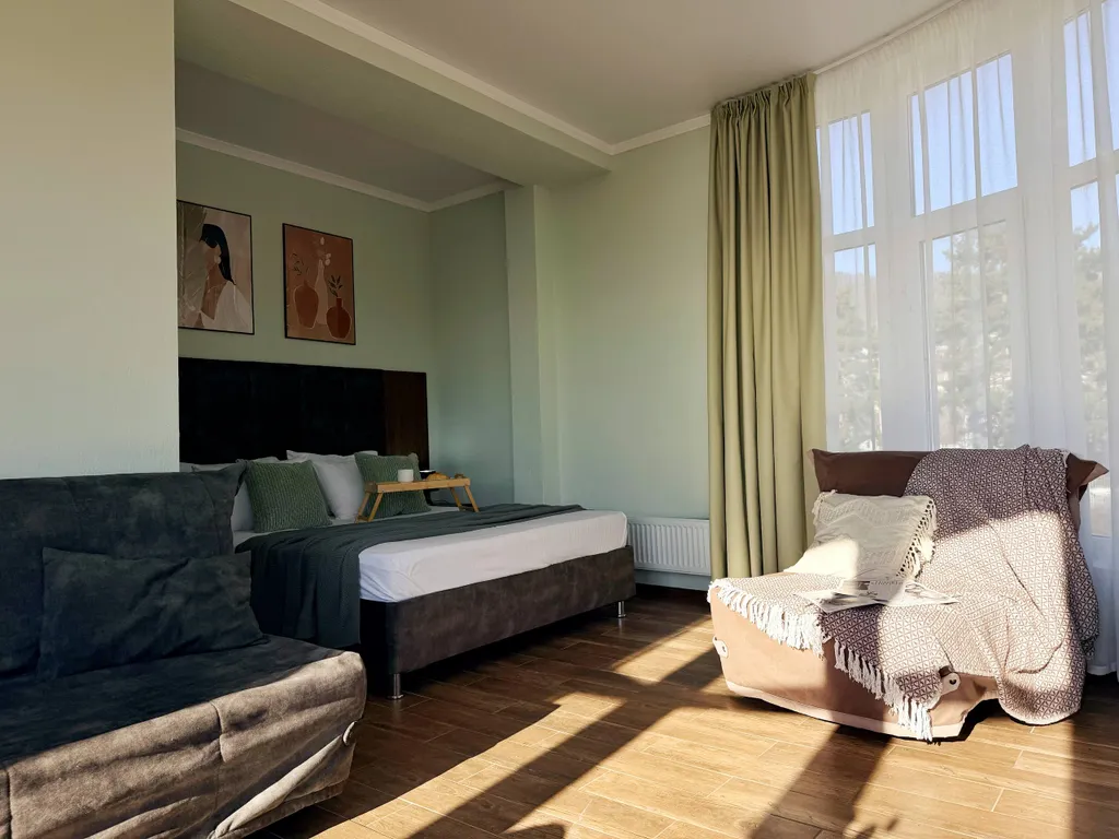 Апартаменты с видом на море. 3 минуты до пляжа. Для пятерых