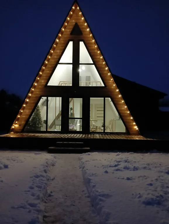 Новый дом a-frame с баней на дровах