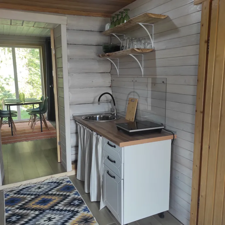 Экодомик из рубленого бревна с дровяной сауной