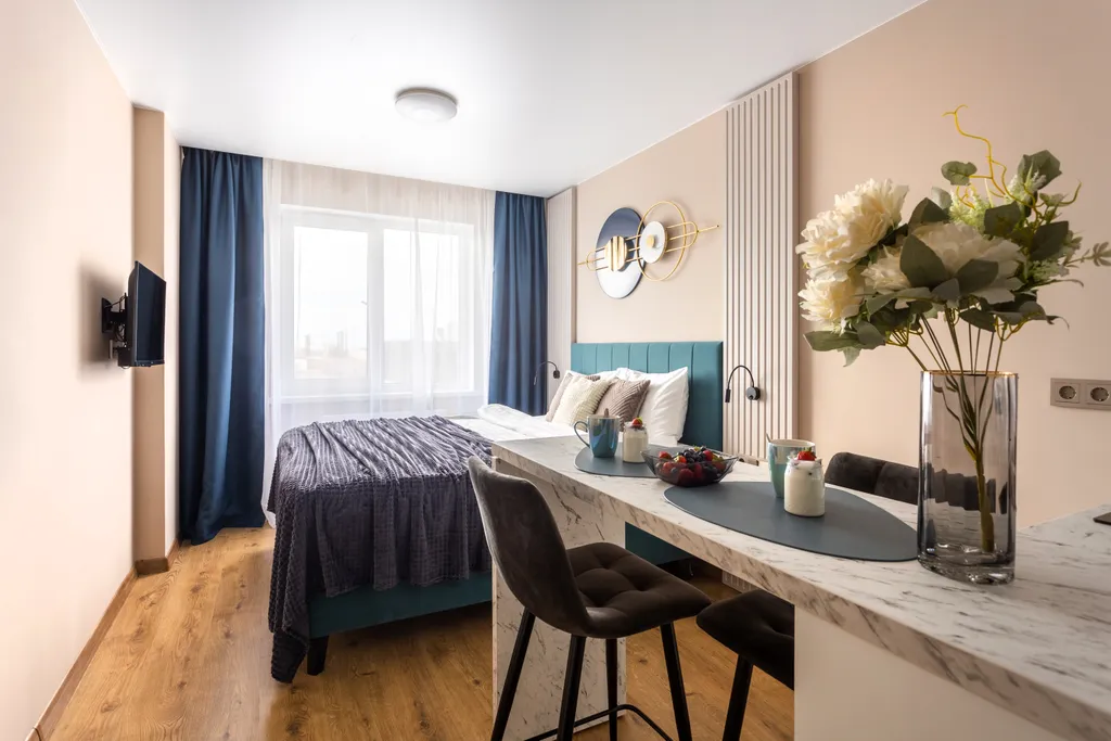 Квартира Квартира Студия Light Blue у метро Кировский завод — Санкт-Петербург