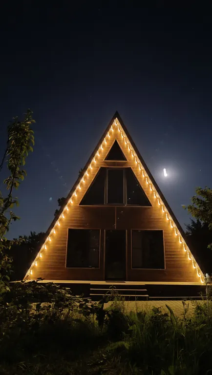 Большой деревянный треугольный дом (афрейм) с видом на бештау