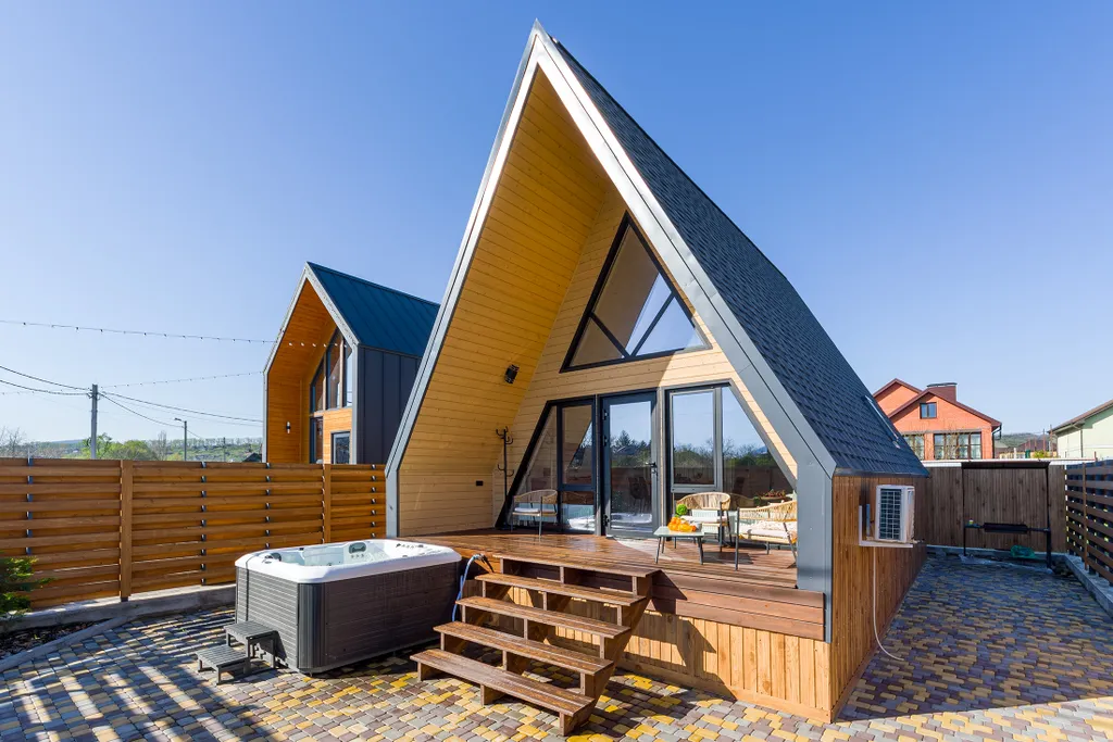 Aframe_kmv дом с джакузи желаемой температуры