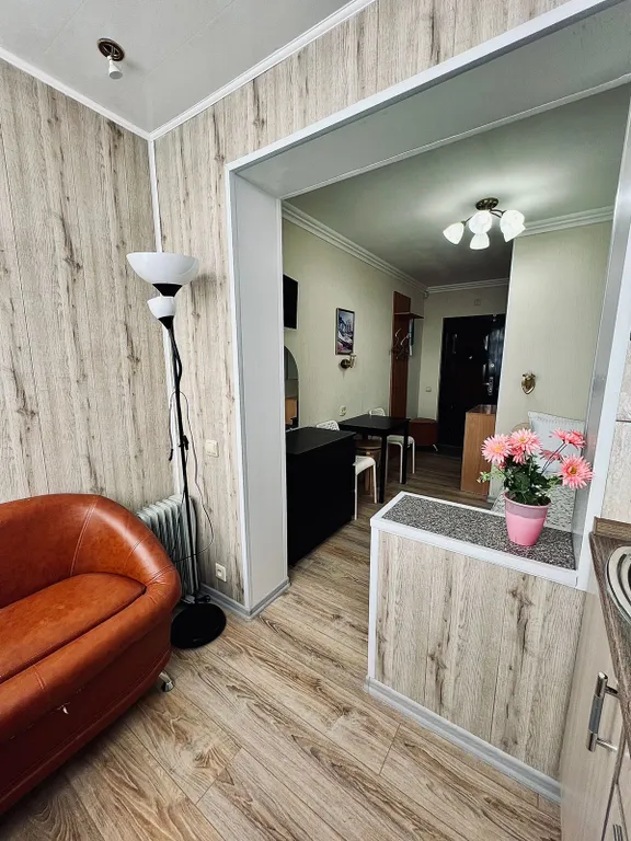 Уютная студия с односпальной кроватью, кухней и видом на город