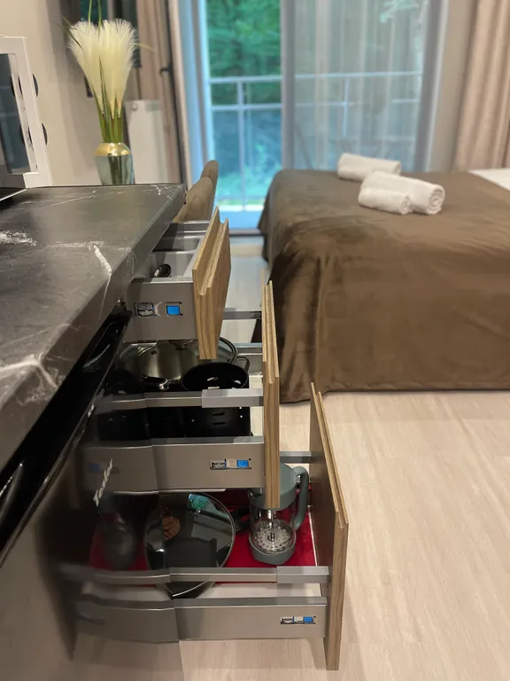 Апартаменты с балконом и видом на сосновый парк рядом с морем