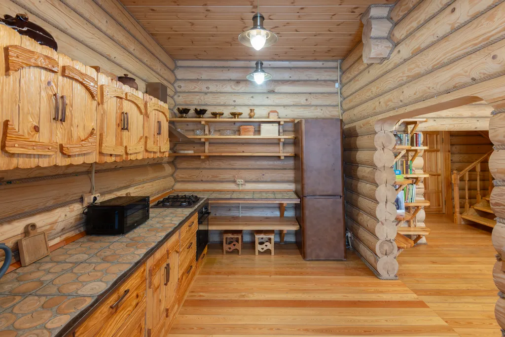 Большой деревянный коттедж рядом с озером и лесом