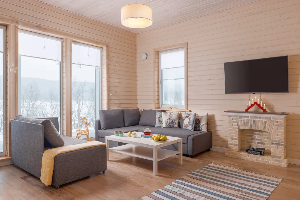 Отдых на берегу озера с видом на горнолыжный курорт и сауной в доме