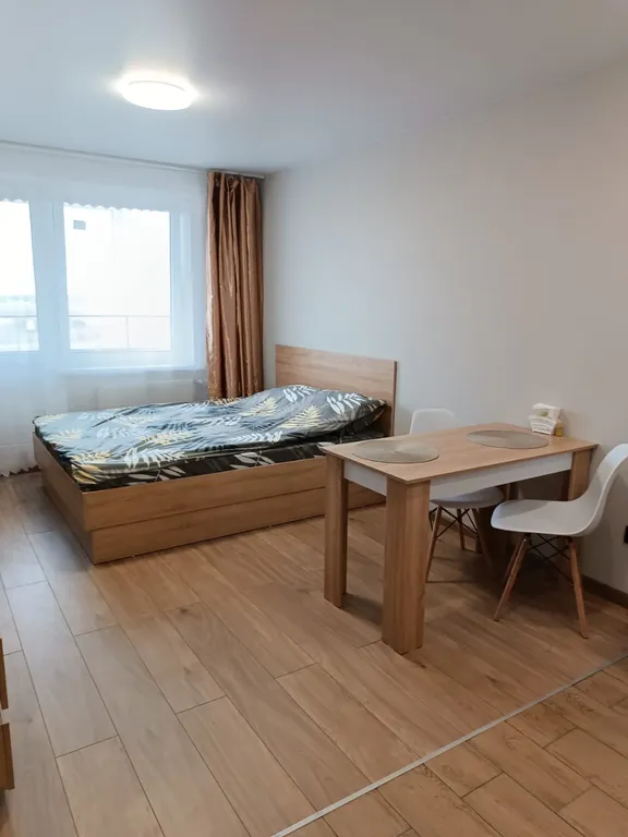 Уютная, чистая студия с красивым видом из окна