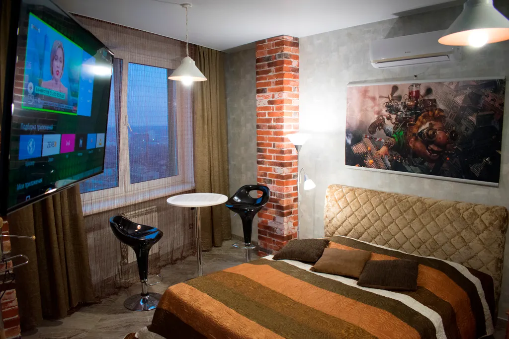 Квартира Квартира JACUZZI-LOFT 55*SmartTV KingSize-кровать Кухня Панорамный вид — Минск
