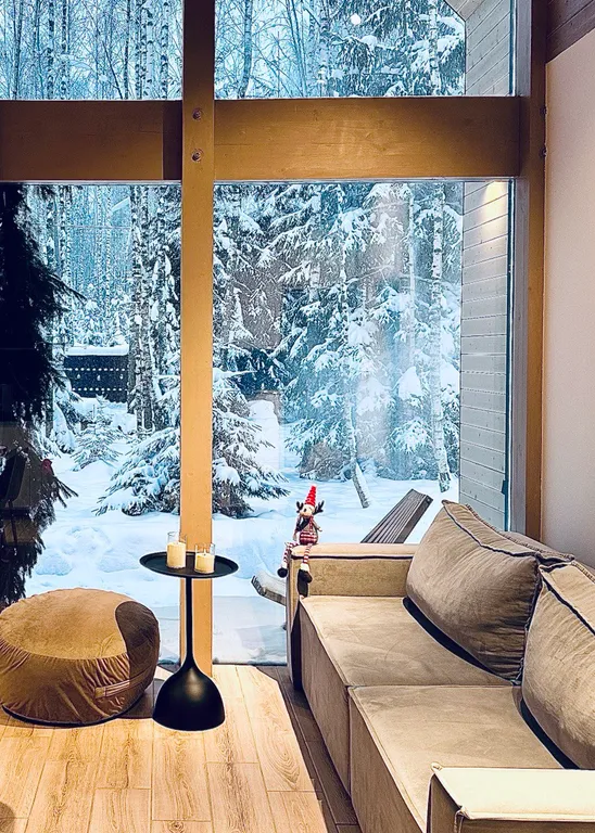 Новый панорамный барнхаус с сауной на лесном участке