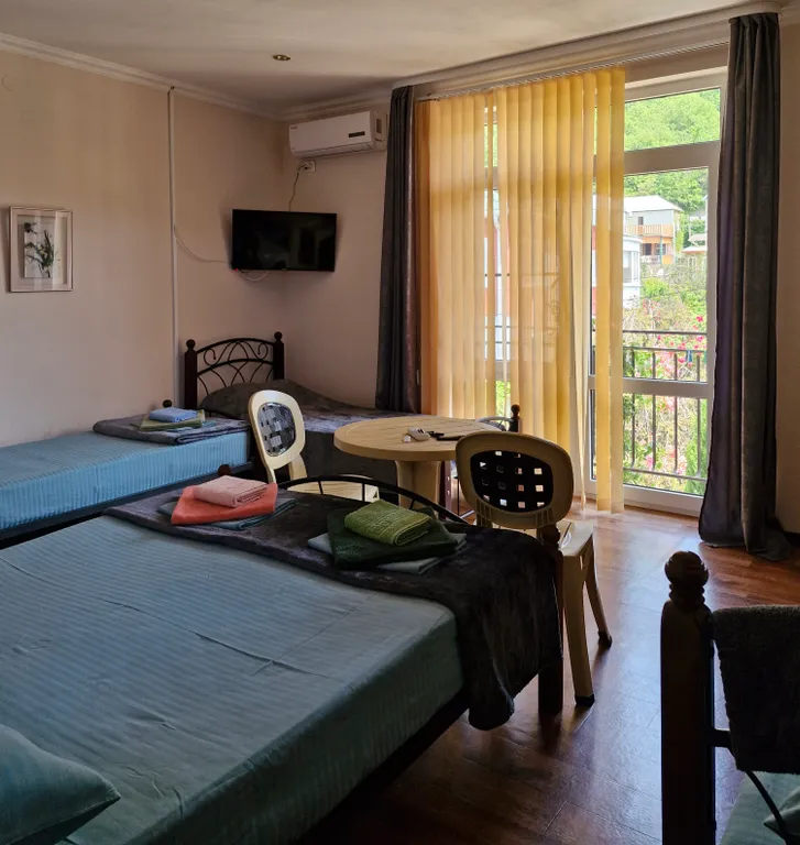 Семейная уютная комната, с балкона вид на горы