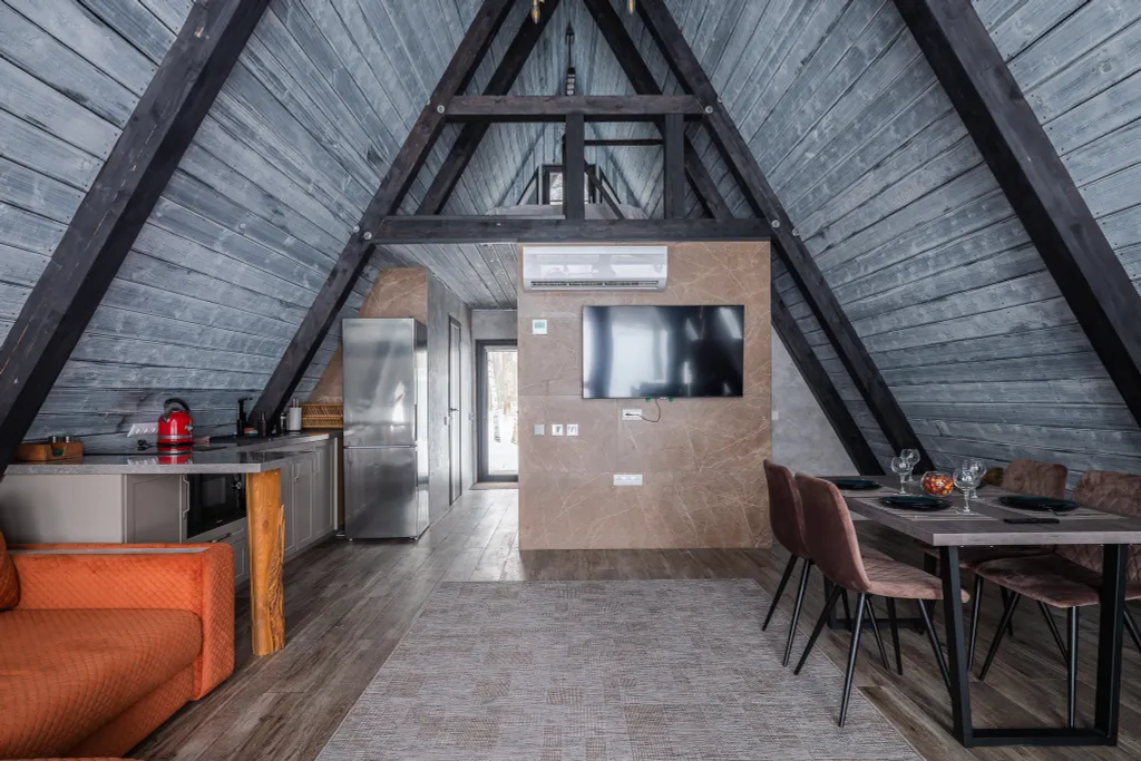 A-Frame с камином, кондиционером и террасой