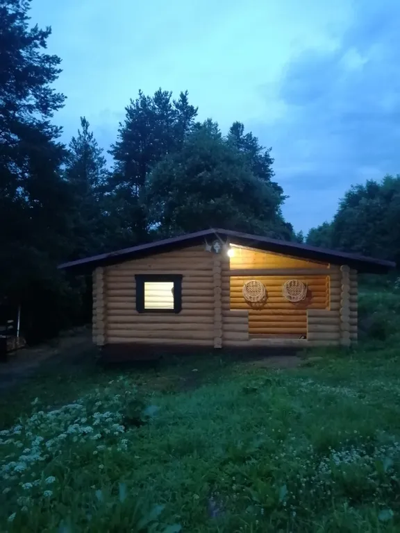 Меличуярви дом из бревна с сауной на берегу озера у самого леса