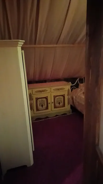 Изба (дом) из экологически чистого бревна под камышовой крышей в лесу