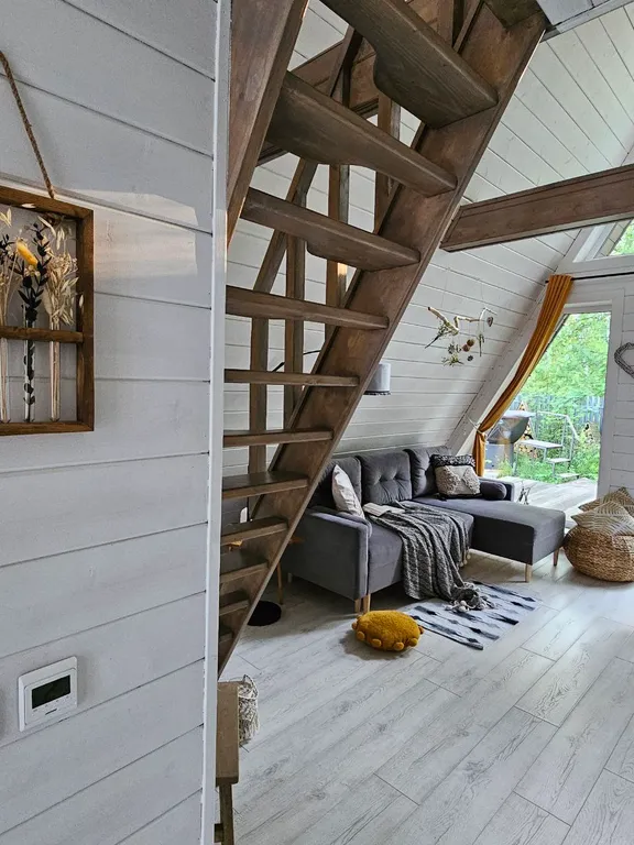 Красивые панорамные домики около леса