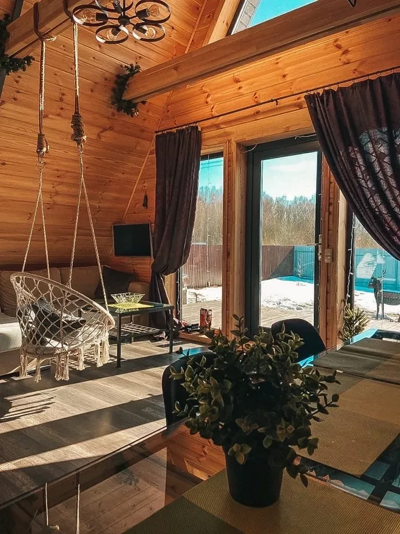 Дом А-фрейм треугольный шалаш в стиле логисты баней и купелью