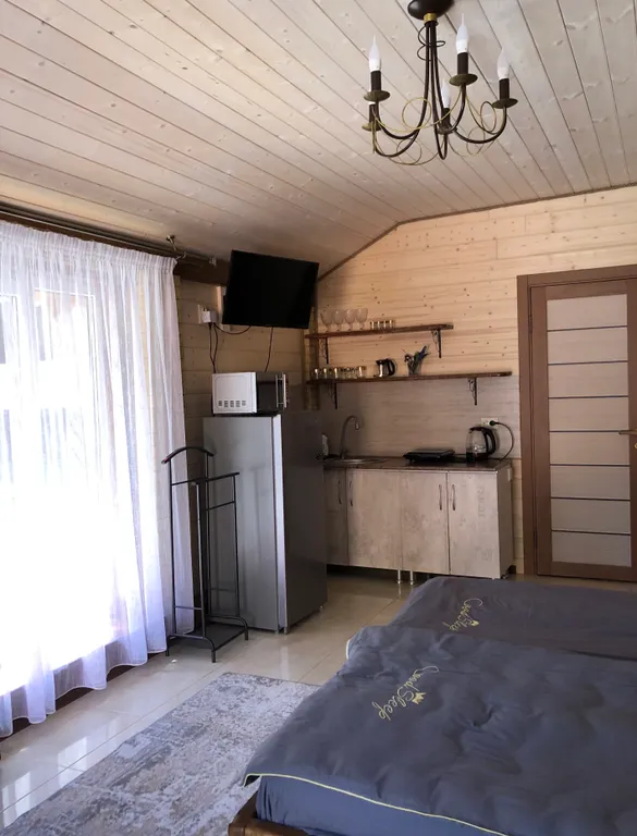 Маленький дом в лесу с видом на горы