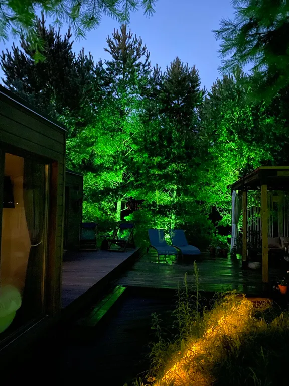 Скандинавский дом с ванной внутри и видом на лес