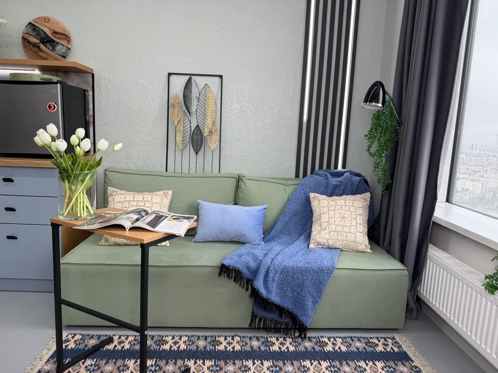 Просторная студия Мятный лён на 31 этаже в шаге от Тинькофф-холл