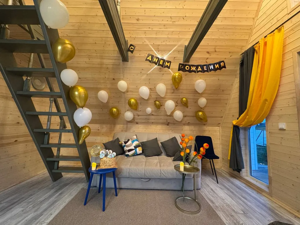 Стильный A-frame с баней/сауной и сибирским чаном на дровах.