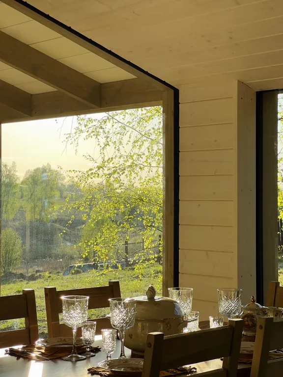 Гостевой дом среди березовой рощи с видом на поле и лес