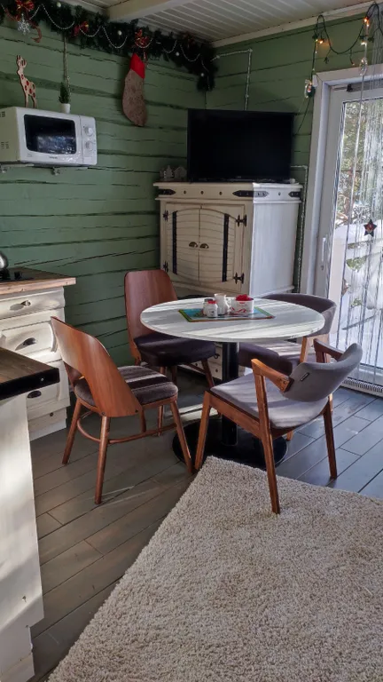 Дом сканди с камином с видом на озеро