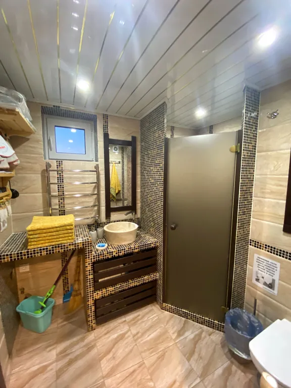 Современный новый дом с баней и банным чаном и бассейном