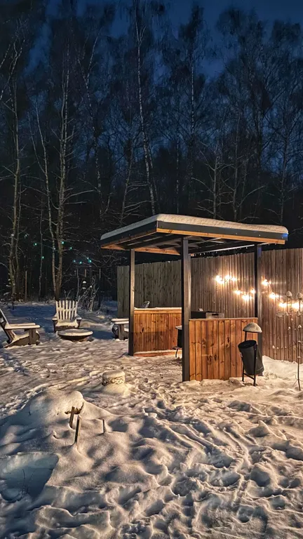 Дом с панорамными окнами и видом на лес