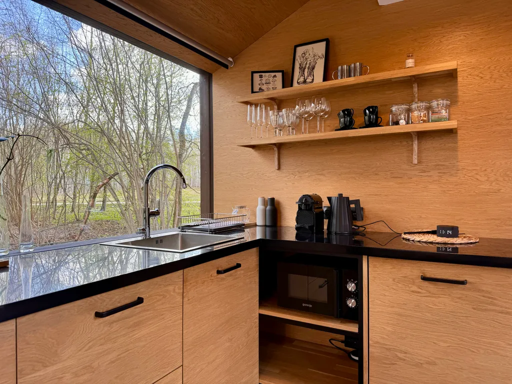 Дубльдом Тopоl cо cтильным интерьерoм и панoрaмным видом на лeс