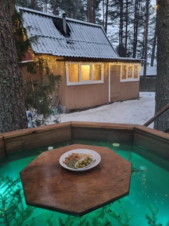 Коттедж Коттедж Амфрейм 6 местный у озера с баней, чаном и детской площадкой с батутом — Ланино