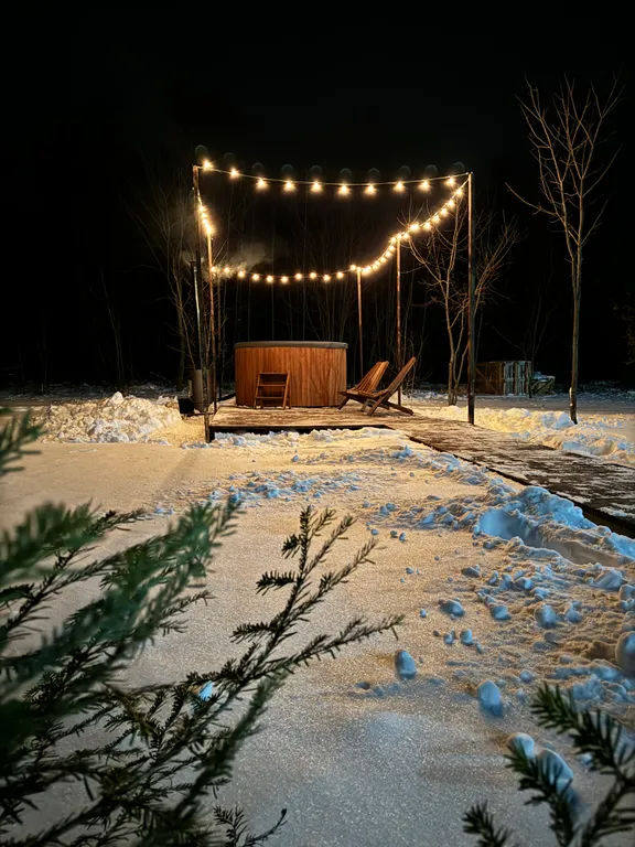 Уютный панорамный треугольный дом A-frame с видом и окружением леса