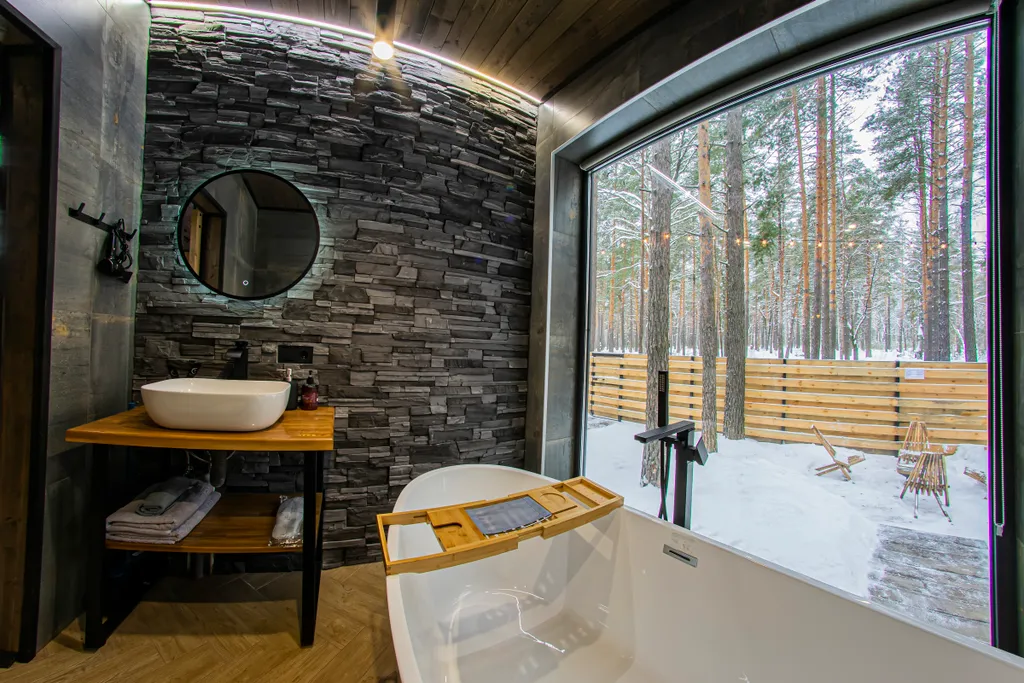 Вилла в сосновом лесу с чаном и баней