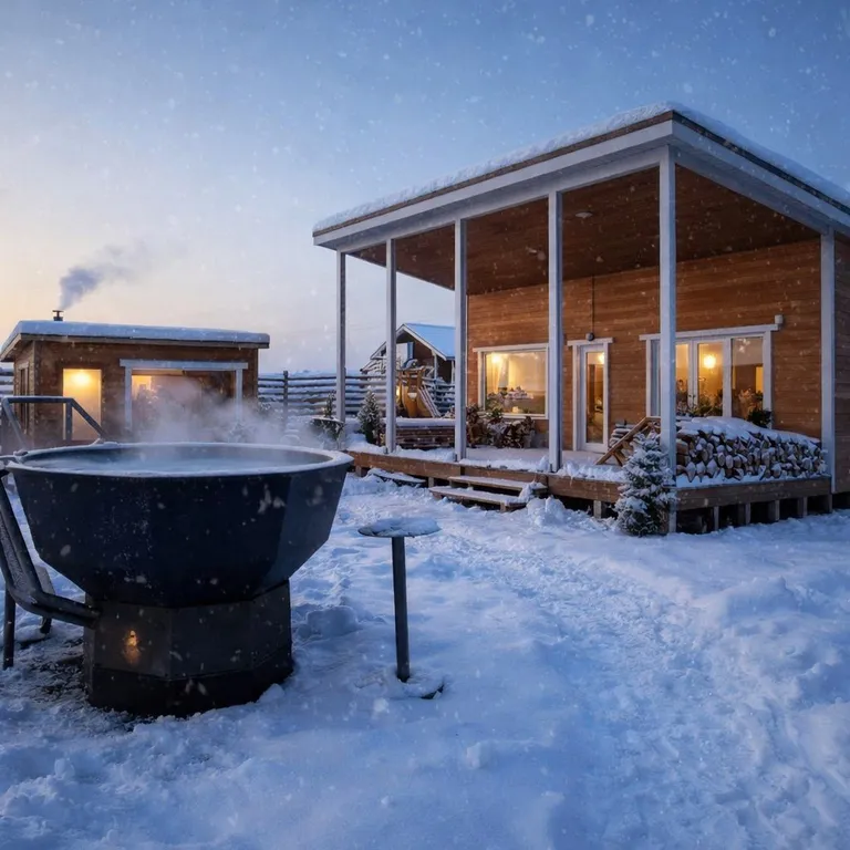 Дом и баня с чаном с видом на озеро