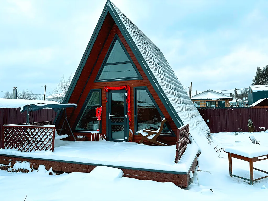 Сказочный А-фрейм с отдельной баней из липы в заповедном лесу