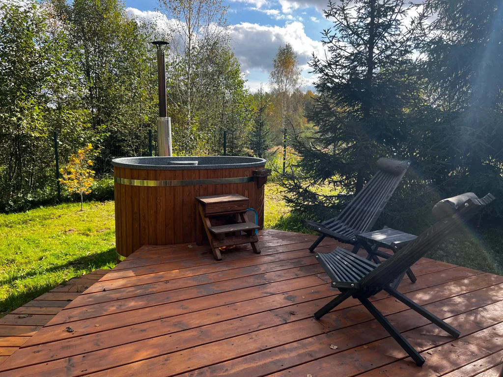 Дом Немо с уличной купелью  в лесу