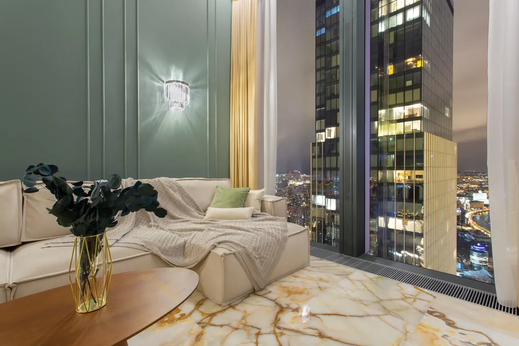 Редкий Пентхаус-формат на 64 этаже, оникс, подсветка, панорамные окна