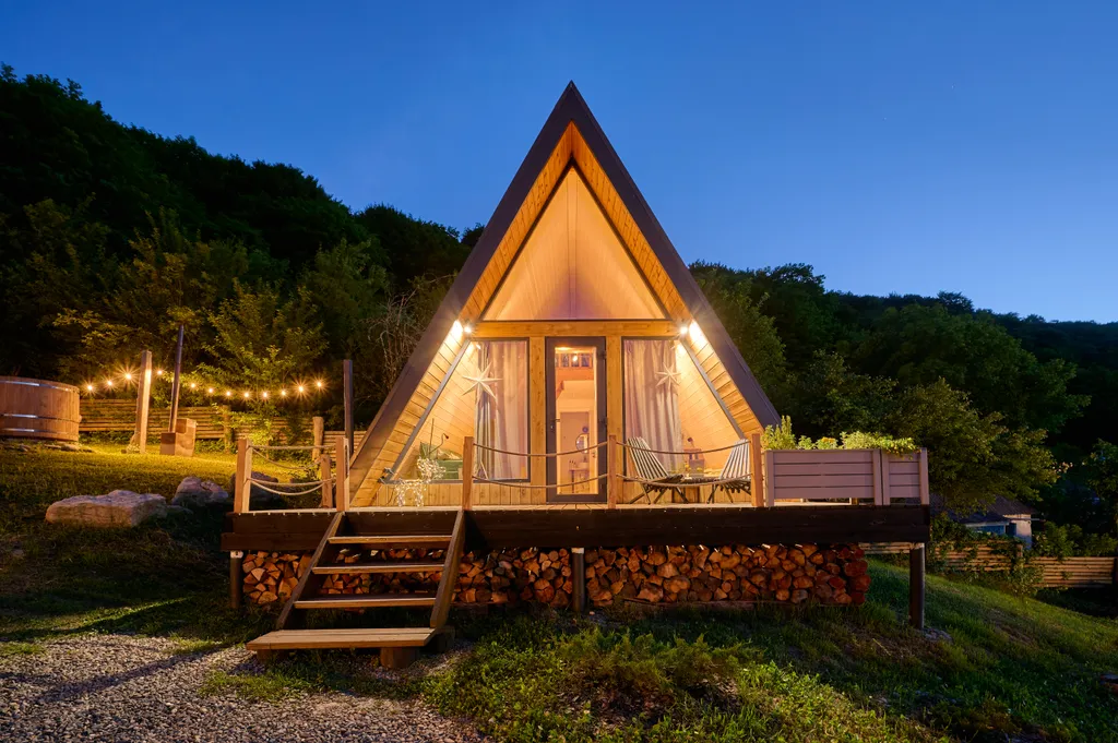 Уютная А-фрэйм хижина в горах Адыгеи