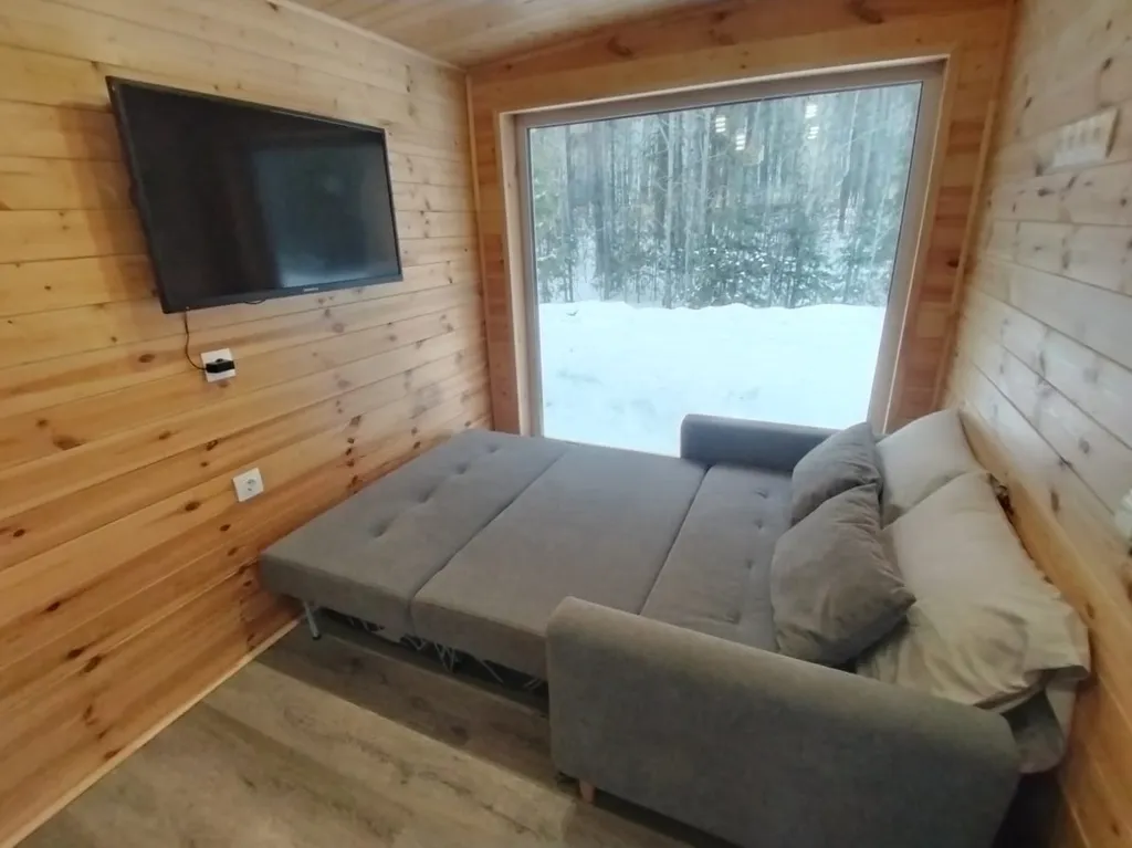 Дом с мангалом и окнами в лес