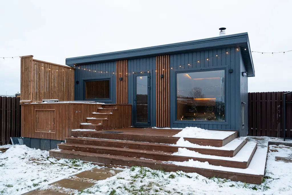 Теплый панорамный дом с русской баней и купелью