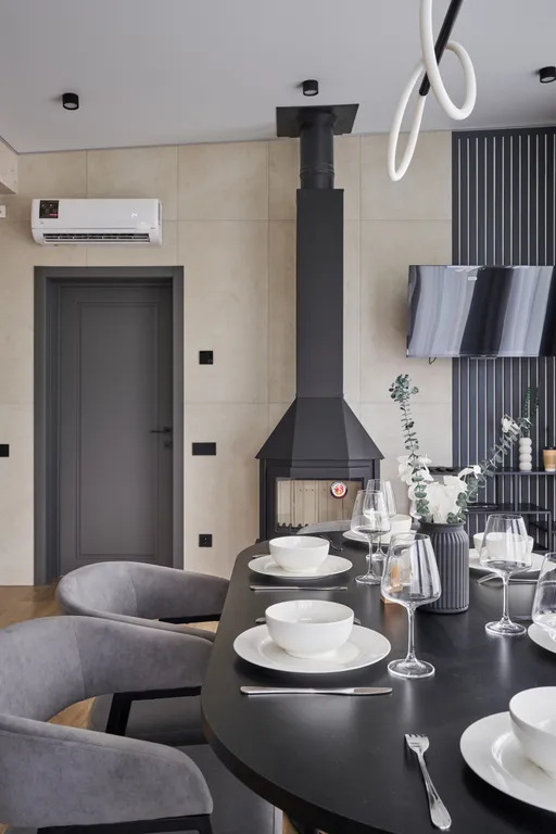 Большой панорамный дом с камином и сауной