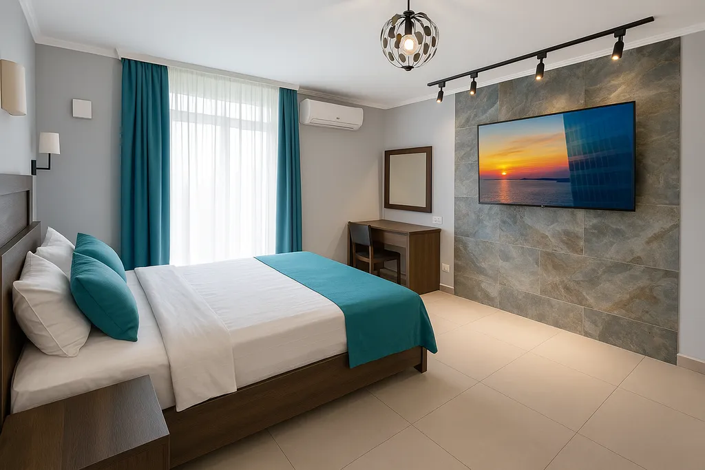 Семейный номер-студия с большим балконом и видом на море