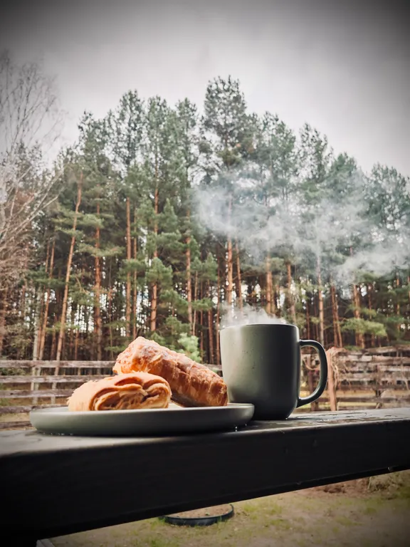 Дом у реки в сосновом лесу