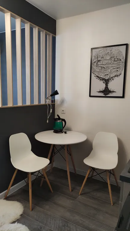 Современная студия с дизайнерским ремонтом