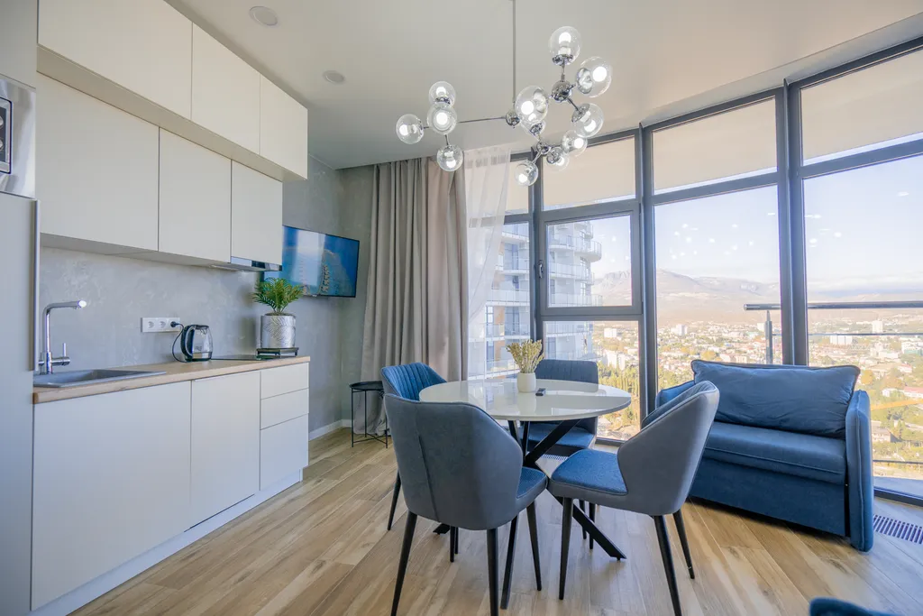 Дизайнерские апартаменты LS-LUX-SOFT BLUE с видом на море и горы