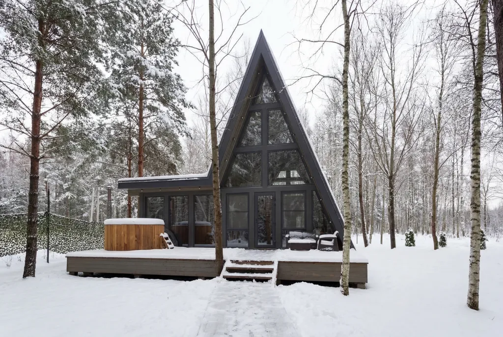 Домик A-Frame с купелью и баней 100 м2