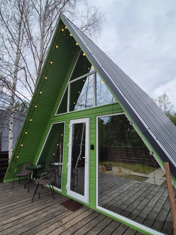 А-фрейм Лаймовый с сибирским банным чаном и баней на дровах