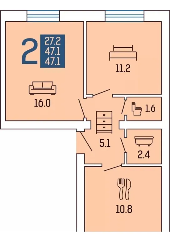 2-комнатная Квартира